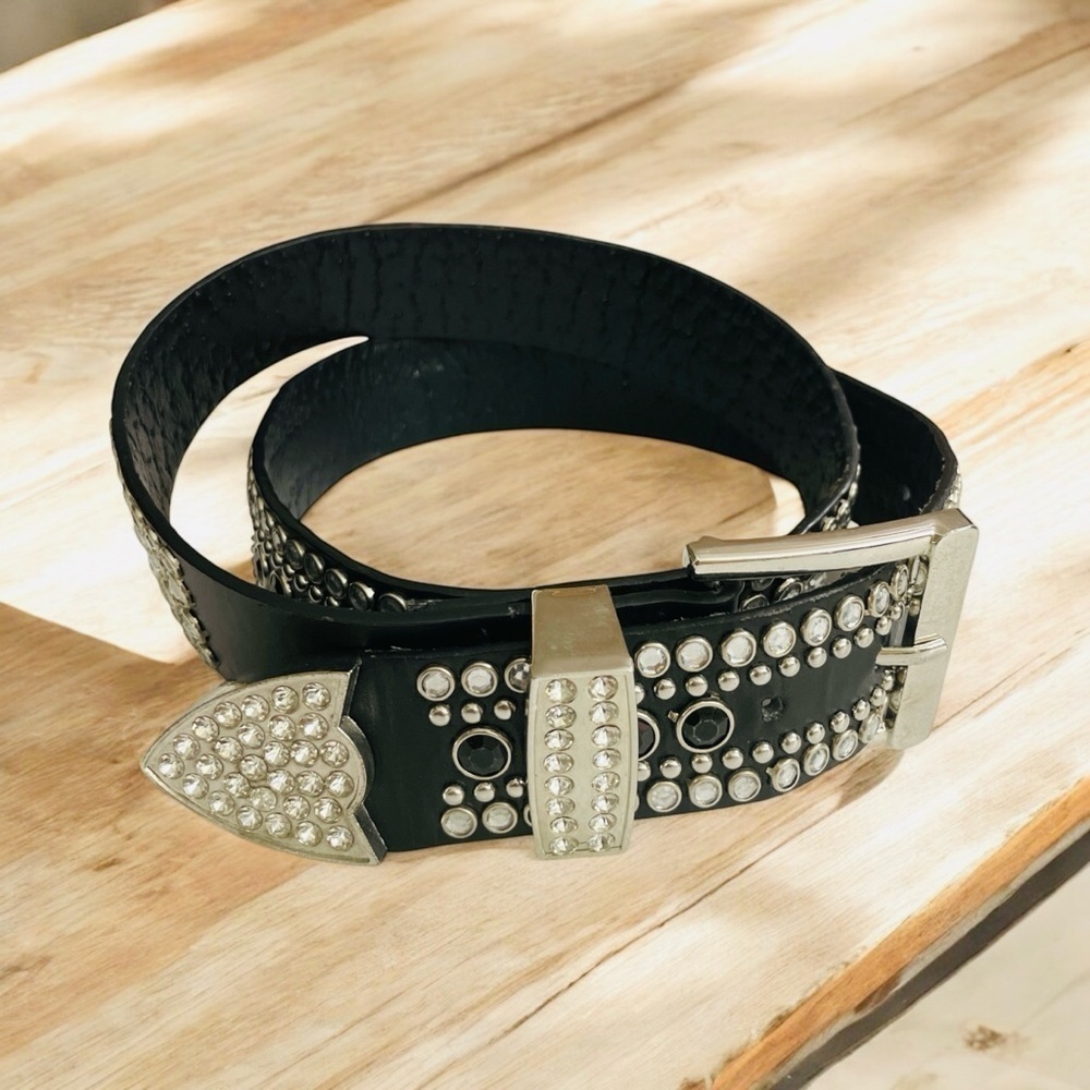 Women Rhinestone Western PU
Leather Belt Cowgirl Bling Studded
Waist Belt
